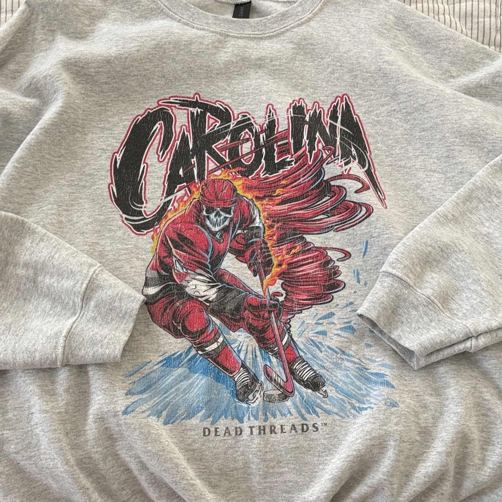 Gildan Gray Crewneck Sweater with Red and Blue Graphic